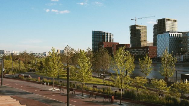Commercial and residential green space river side